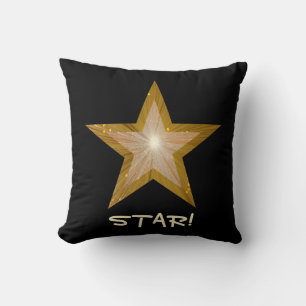 "Gold" Star 'STAR!' throw pillow square black