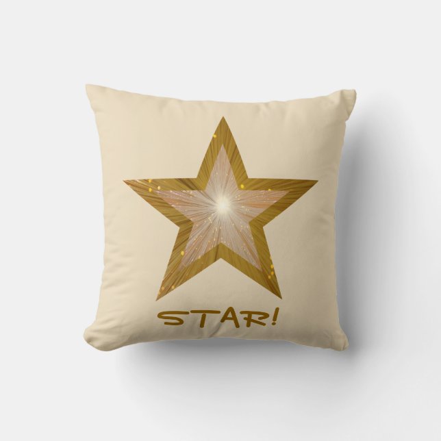 "Gold" Star 'STAR!' throw pillow square cream (Front)
