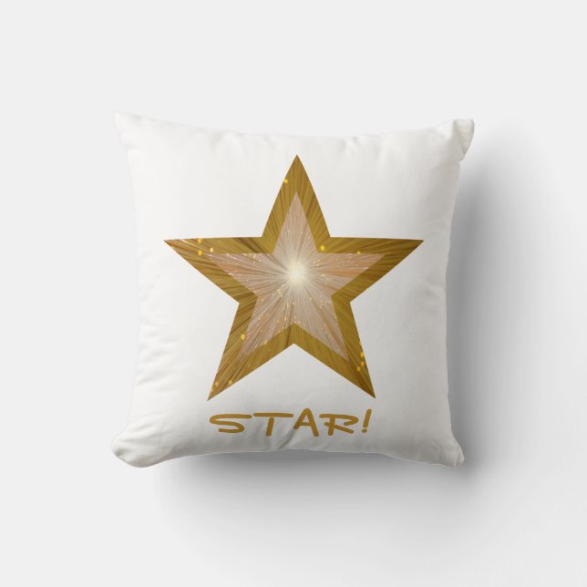 "Gold" Star 'STAR!' throw pillow square white (Front)