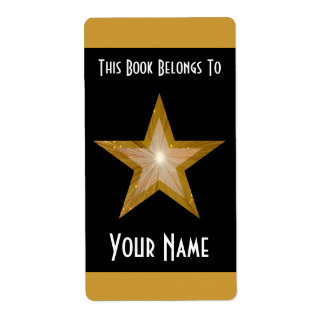 Gold Star stripe bookplate label large black