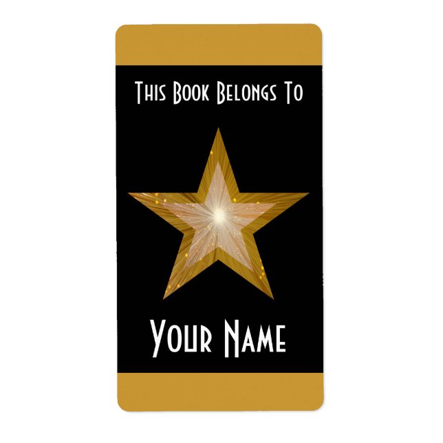 Gold Star stripe bookplate label large black (Front)