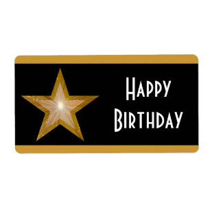 "Gold" Star stripe 'Happy Birthday' large black
