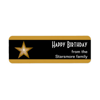 Gold Star stripe 'Happy Birthday' text small black