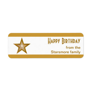 Gold Star stripe 'Happy Birthday' text small white