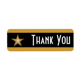 "Gold" Star stripe 'Thank you' label small black