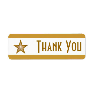 "Gold" Star stripe 'Thank you' label small white