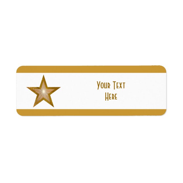 Gold Star stripe 'Your Text' label white small (Front)