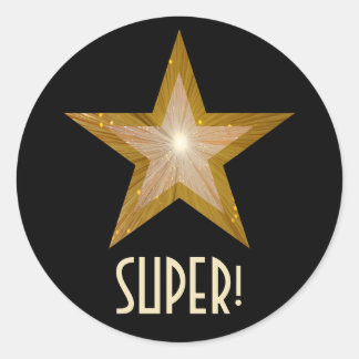 Gold Star 'SUPER!' round sticker black