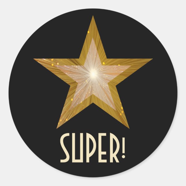 Gold Star 'SUPER!' round sticker black (Front)