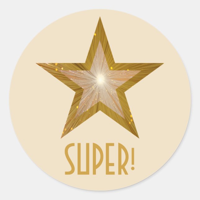 Gold Star 'SUPER!' round sticker cream (Front)