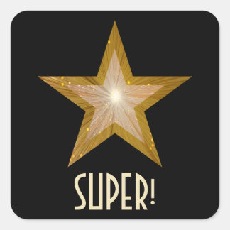 Gold Star 'SUPER!' square sticker black