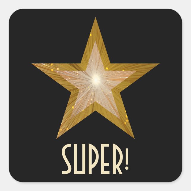 Gold Star 'SUPER!' square sticker black (Front)