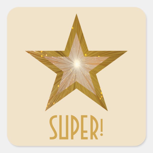 Gold Star 'SUPER!' square sticker cream (Front)