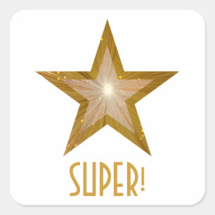 Gold Star 'SUPER!' square sticker white