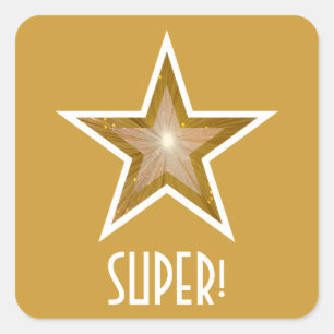 Gold Star 'SUPER!' square sticker yellow