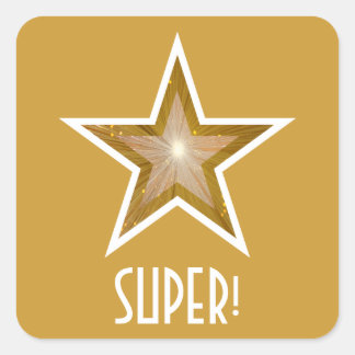 Gold Star 'SUPER!' square sticker yellow