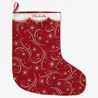 Gold Star Swirl Pattern Personalised Large Christmas Stocking