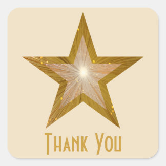 "Gold" Star 'Thank You' square sticker cream