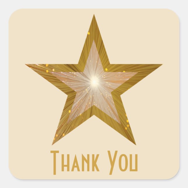 "Gold" Star 'Thank You' square sticker cream (Front)