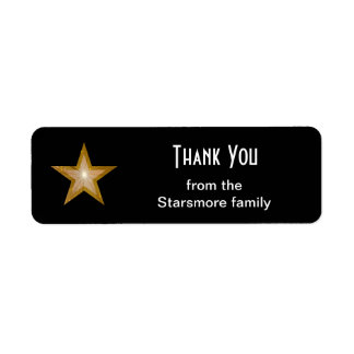 Gold Star 'Thank You' text label small black