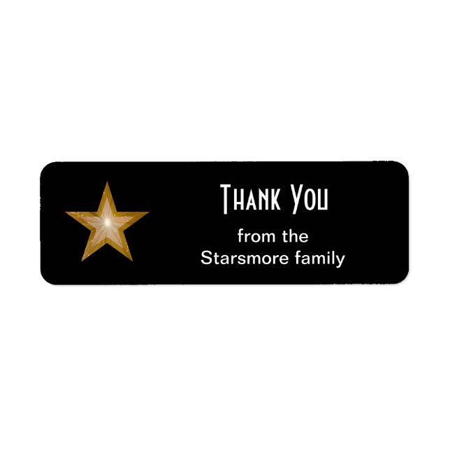 Gold Star 'Thank You' text label small black (Front)