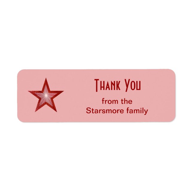 Gold Star 'Thank You' text label small pink (Front)