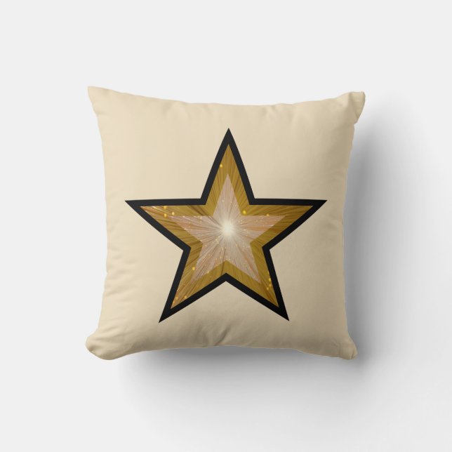 "Gold" Star throw pillow square cream black back (Front)