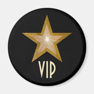 "Gold" Star 'VIP' fridge magnet round black