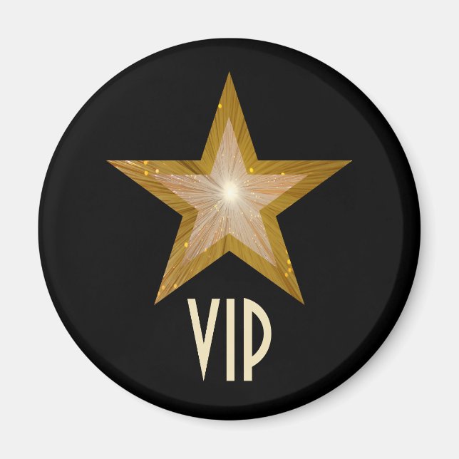 "Gold" Star 'VIP' fridge magnet round black (Front)