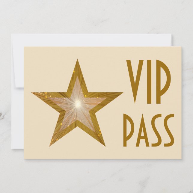 Gold Star 'VIP PASS' invitation cream horizontal (Front)