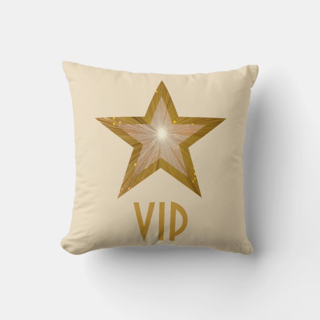 "Gold Star" 'VIP' throw pillow square cream (Front)