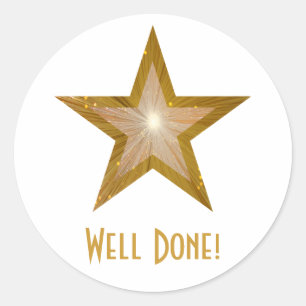 Gold Star 'Well Done!' round sticker white