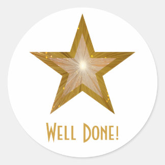Gold Star 'Well Done!' round sticker white
