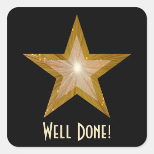 Gold Star 'Well Done!' square sticker black