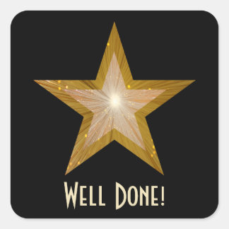 Gold Star 'Well Done!' square sticker black
