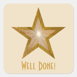 Gold Star 'Well Done!' square sticker cream