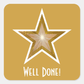 Gold Star 'Well Done!' square sticker yellow
