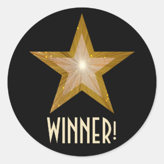 Gold Star 'WINNER!' round sticker black