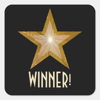 Gold Star 'WINNER!' square sticker black