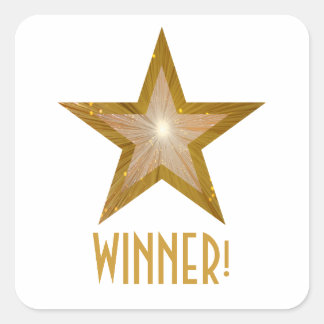 Gold Star 'WINNER!' square sticker white