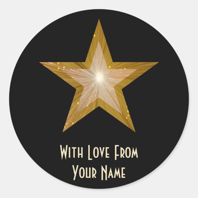"Gold" Star 'With Love From'' round sticker black (Front)