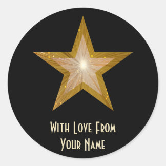 "Gold" Star 'With Love From'' round sticker black