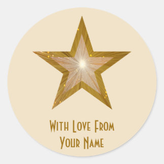"Gold" Star 'With Love From'' round sticker cream