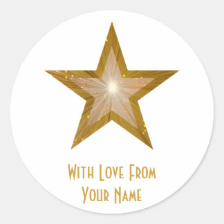 "Gold" Star 'With Love From'' round sticker white
