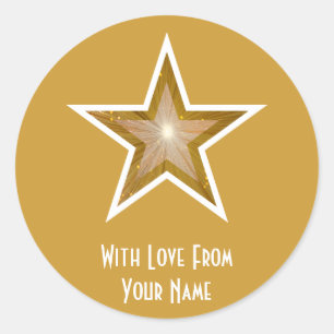 "Gold" Star 'With Love From'' round sticker yellow