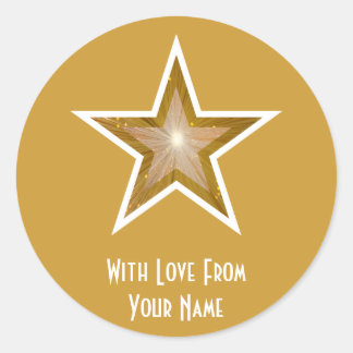 "Gold" Star 'With Love From'' round sticker yellow
