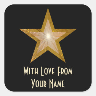 "Gold" Star 'With Love From'' square sticker black