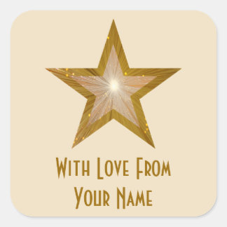 "Gold" Star 'With Love From'' square sticker cream