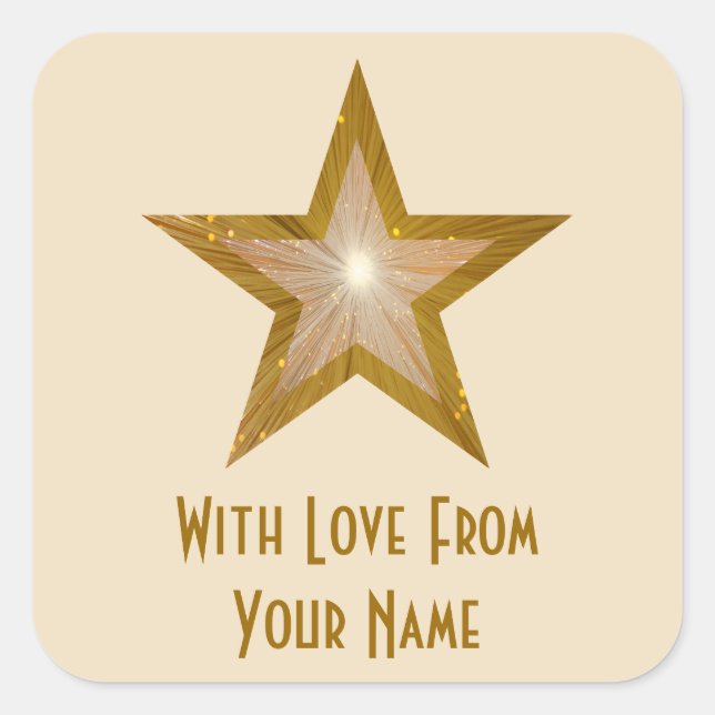 "Gold" Star 'With Love From'' square sticker cream (Front)