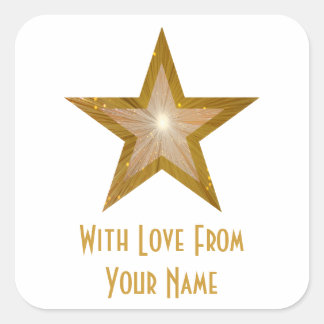 "Gold" Star 'With Love From'' square sticker white